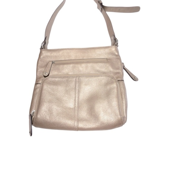 Tignanello Light Gold Metallic Leather Crossbody Bag. 9.25” H x 10”W - Picture 3 of 14